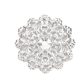 Iron Links, Etched Metal Embellishments, Flower, Platinum, 60x60x4mm, Hole: 3mm