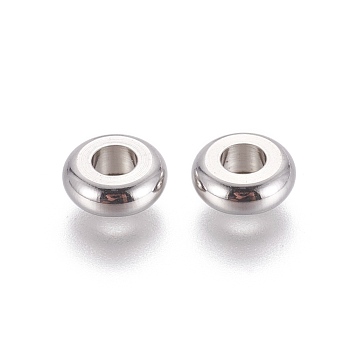304 Stainless Steel Spacer Beads, Flat Round, Stainless Steel Color, 8x3mm, Hole: 3.5mm