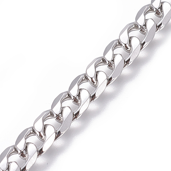 201 Stainless Steel Cuban Link Chains, Chunky Curb Chains, Twisted Chains, Unwelded, Stainless Steel Color, 6mm, Links: 8.7x6x1.6mm