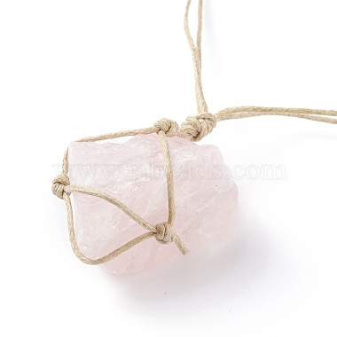 Waxed Cotton Cord Braided Natural Gemstone Rough Raw Pendant Necklace(NJEW-JN03770)-2