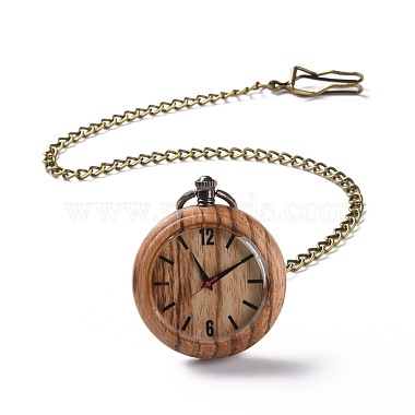 Ebony Wood Pocket Watch with Brass Curb Chain and Clips(WACH-D017-A19-03AB)-1