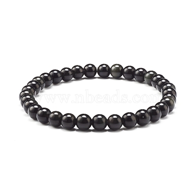 Natural Obsidian & Lava Rock Round Beads Stretch Bracelets Set(BJEW-JB06982-04)-3