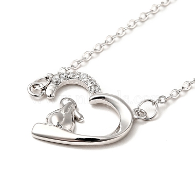 Rhodium Plated 925 Sterling Silver Rabbit with Heart Pendant Necklace with Clear Cubic Zirconia for Women(NJEW-E034-02P)-2