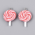 Handmade Polymer Clay Pendants, Lollipop, with Iron Loops, Christmas, Red, 29~31x19.5~21x5~5.5mm, Hole: 2mm(CLAY-N013-30A-01)