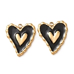 304 Stainless Steel Enamel Pendants, Heart Charms, Ion Plating(IP), Real 18K Gold Plated, Black, 20.5x18x3mm, Hole: 1.8mm(SA-CBAD609-13G-01)