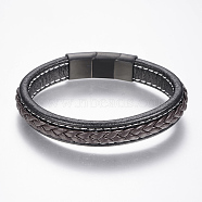 Braided Leather Cord Bracelets, with 304 Stainless Steel Magnetic Clasps, Colorful, 8-5/8 inch(220mm), 36x13x8mm(BJEW-H561-04G)
