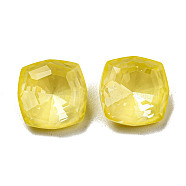 Glass Rhinestone Cabochons, Point Back & Back Plated, Faceted, Square, Jonquil, 10x10x5.5mm(RGLA-G021-04A-213DE)