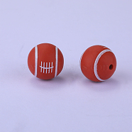 Printed Round with Rugby Pattern Silicone Focal Beads, Chocolate, 15x15mm, Hole: 2mm(SI-JX0056A-111)