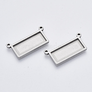 201 Stainless Steel Pendant Cabochon Settings, Plain Edge Bezel Cups, Rectangle, Stainless Steel Color, Tray:10x25mm, 16x33.5x2mm, Hole: 1.8mm(STAS-R101-07)