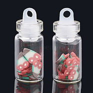 Handmade Polymer Clay Nail Art Decoration Accessories, with Glass Wishing Bottle and CCB Plastic Bottle Stopper, Red, 4~7x4~6x0.1~1mm, bottle: 27.5x11mm, hole: 3mm(MRMJ-N032-37)