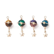 4Pcs 4 Colors Natural Tiger Eye Round Pendants, Planet Charms with Brass Star, Light Gold, Mixed Dyed and Undyed, Mixed Color, 25.5x10x12mm, Hole: 1.5mm, 1pc/color(PALLOY-TA00191)