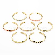 Butterfly Enamel Cuff Bangle, Real 18K Gold Plated Brass Thin Open Bangle for Women, Nickel Free, Mixed Color, Inner Diameter: 2-1/8x1-7/8 inch(5.4x4.8cm)(BJEW-S141-05)