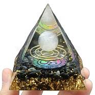 Resin Orgonite Pyramid, for Positive Energy Tower with Rose Quartz Healing Stones, with Radom Color Brass Finding, Office Home Decor, 60x60x60mm(PW-WG40663-05)