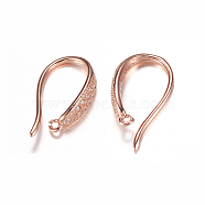 Brass Micro Pave Cubic Zirconia Earring Hooks, with Horizontal Loop, Rose Gold, 15x9x3mm, 9 Gauge, Hole: 0.5mm(ZIRC-A008-09RG)