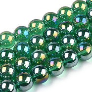 Electroplate Transparent Glass Beads Strands, AB Color Plated, Round, Sea Green, 9.5~10mm, Hole: 1.5mm, about 40~42pcs/strand, 14.76~15.12 inch(37.5~38.4cm)(GLAA-T032-T10mm-AB21)