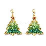 Christmas Theme Alloy Big Pendant Decoration, with Glass Beads, Christmas Tree, Golden, 54mm, Tree: 42x32.5x7mm(HJEW-JM01060)