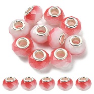 Glass European Beads, Large Hole Beads, with Silver Tone Brass Double Cores, Faceted Rondelle, Red, 14x9mm, Hole: 5mm(GPDL-YW0001-02E)