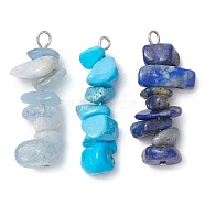 Gradient Color Natural Aquamarine & Natural Lapis Lazuli & Synthetic Turquoise Chip Beaded Pendants, with 304 Stainless Steel Loops, Stainless Steel Color, 28~34x7~10x7~10mm, Hole: 2x3mm, 3pcs/set(PALLOY-JF02791-02)