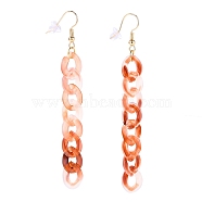 Acrylic Curb Chain Tassel Earrings, Dangle Earrings, with Golden Plated Brass Earring Hooks and Plastic Ear Nuts, Light Coral, 87mm, Pin: 0.8mm(EJEW-JE04379-01)