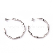 201 Stainless Steel Wave C-shape Stud Earrings with 304 Stainless Steel Pins, Half Hoop Earrings for Women, Stainless Steel Color, 35.5x34.5x3mm, Pin: 0.8mm(EJEW-G298-04P)