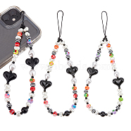 2Pcs Colorful Beads Plastic Pearl Heart Beaded Chain Moblie Straps, for Mobile Phone Case Handbag Decorative Accessories, Mixed Color, 23cm(AJEW-AR0001-61)