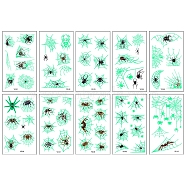Spider Web Pattern Luminous Body Art Tattoos, Removable Fake Temporary Tattoos Paper Stickers, Medium Spring Green, 12x6.8cm, 10 sheets/set(LUMI-PW0001-133)