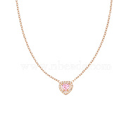 Pink Cubic Zirconia Heart Pendant Necklace with Stainless Steel Chains, Rose Gold, 17-3/4 inch(45cm)(OQ9710-6)