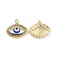 Brass Micro Pave Cubic Zirconia Pendants, with Enamel Evil Eye and Jump Ring, Golden, 19x23x4mm, Hole: 3mm(KK-A181-VB777-2)