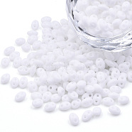 Opaque Luster Czech Glass Seed Beads, 2-Hole, Oval, White, 5x3.5x2.5mm, Hole: 0.9mm, about 500g/bag(SEED-N004-005-D02)