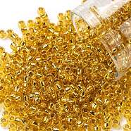 TOHO Round Seed Beads, Japanese Seed Beads, (752) 24K Gold Lined Topaz, 8/0, 3mm, Hole: 1mm, about 222pcs/bottle, 10g/bottle(SEED-JPTR08-0752)