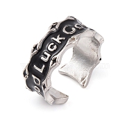 Word Good Lucky Alloy Enamel Open Cuff Ring, Wide Band Rings for Women Men, Platinum, Adjustable(RJEW-L119-01P)