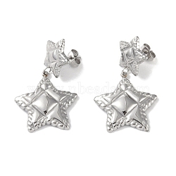 Non-Tarnish Texture Star 304 Stainless Steel Dangle Earrings, Stud Earring for Women, Stainless Steel Color, 37.5x22mm(EJEW-L283-018P)