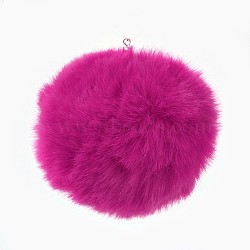 Handmade Faux Rabbit Fur Pom Pom Ball Covered Pendants, Fuzzy Bunny Hair Balls, with Elastic Fiber, Medium Violet Red, 55~74mm, Hole: 5mm(X-WOVE-F020-A02)