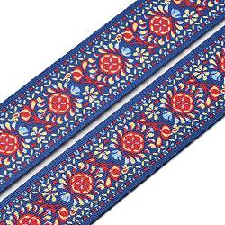 Ethnic Style Double-Sided Polyester Ribbon, Jacquard Ribbon, Tyrolean Ribbon, Flat, Colorful, Flower Pattern, 1-1/2 inch(38mm)(OCOR-WH0077-42B)