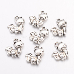 Tibetan Style Alloy Fox Charms, Lead Free & Cadmium Free, Antique Silver, 15x12x2.5mm, Hole: 2mm(X-PALLOY-ZN60070-AS-RS)