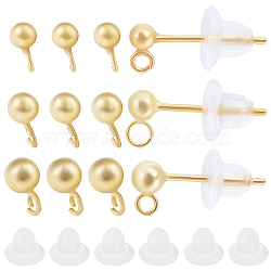 6 Pairs 3 Size 925 Sterling Silver Ear Stud Findings, Ball Stud Earring Post with Loops & 20Pcs Plastic Ear Nuts, Golden, 14~15mm, Hole: 1mm, Pin: 0.7mm(STER-BBC0001-63G)