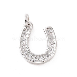 Brass Micro Pave Cubic Zirconia U Shape Charms, with Jump Ring, Horse Shoe Charm, Platinum, 15x12x2mm, Hole: 2.8mm(KK-C012-24P)