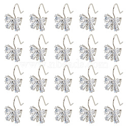 20Pcs Bowknot Brass Micro Pave Clear Cubic Zirconia Earring Hooks, Ear Wire with Loops and 30Pcs Plastic Ear Nuts, Platinum, 19x11mm, Hole: 2.5mm, 21 Gauge, Pin: 0.7mm(ZIRC-GO0001-02)