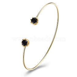 Fashion Brass Cuff Bangles, with Cubic Zirconia, Black, Golden, 2-1/2 inch(65mm)(BJEW-BB21805-A)