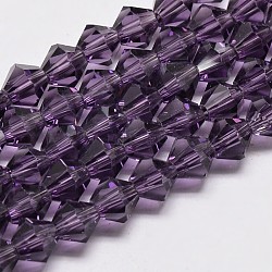 Imitate Austrian Crystal Bicone Glass Beads Strands, Grade AA, Faceted, Purple, 3x3.5mm, Hole: 0.8mm, about 120~125pcs/strand, 14.8 inch(GLAA-F029-3x3mm-04)