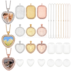 PandaHall Elite DIY Necklace Jewelry Kits, Including 304 Stainless Steel Cable Chain Necklace Making, Alloy Pendant Cabochon Settings, Transparent Glass Cabochons, Mixed Color, 21.8 inch~22.1 inch(55.5~56.3cm), 1.5mm, Hole: 2.5mm, 2 colors, 3pcs/color, 6pcs(STAS-PH0023-08)