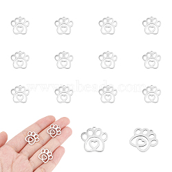 14Pcs 201 Stainless Steel Pendants, Laser Cut, Paw Print Charm, Stainless Steel Color, 16.5x17x1mm, Hole: 1.4mm(STAS-UN0059-91)