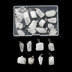 Natural Quartz Crystal Pendants, Rock Crystal Pendants, with Stainless Steel Snap On Bails, Nuggets, 15x10x5mm, Hole: 3mm(G-CJ0001-33B)