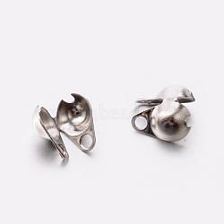 201 Stainless Steel Bead Tips, Calotte Ends, Clamshell Knot Cover, Stainless Steel Color, 6x4mm, Hole: 0.5mm, Inner Diameter: 3mm(X-STAS-E077-17)