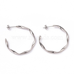 Tarnish Resistant 201 Stainless Steel Wave C-shape Stud Earrings with 304 Stainless Steel Pins, Half Hoop Earrings for Women, Stainless Steel Color, 35.5x34.5x3mm, Pin: 0.8mm(EJEW-G298-04P)