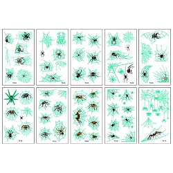 Spider Web Pattern Luminous Body Art Tattoos, Removable Fake Temporary Tattoos Paper Stickers, Medium Spring Green, 12x6.8cm, 10 sheets/set(LUMI-PW0001-133)