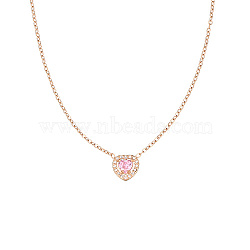 Pink Cubic Zirconia Heart Pendant Necklace with Stainless Steel Chains, Rose Gold, 17-3/4 inch(45cm)(OQ9710-6)