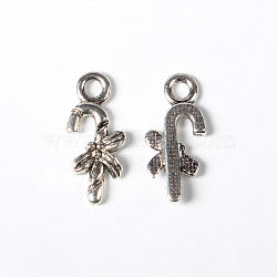 Tibetan Style Alloy Pendants, Lead Free & Cadmium Free, Crutch, for Christmas, Antique Silver, 17x8x2.5mm, Hole: 2mm(TIBEP-GC109-AS-RS)