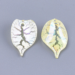 Acrylic Pendants, Crackle & AB Color, Petal , Yellow, 21x13~14x5mm, Hole: 1.5mm(CACR-Q034-10C)