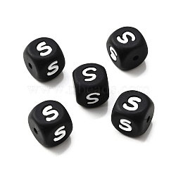 20Pcs Black Cube Letter Silicone Beads 12x12x12mm Square Dice Alphabet Beads with 2mm Hole Spacer Loose Letter Beads for Bracelet Necklace Jewelry Making, Letter.S, 12mm, Hole: 2mm(JX433S)